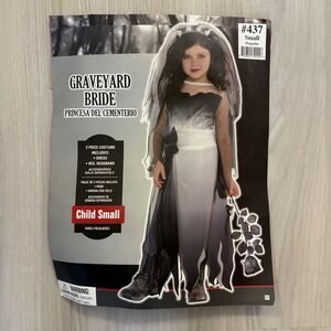 Graveyard Bride Girl Costume Halloween Dress Veil Headband 2 Piece Child Small